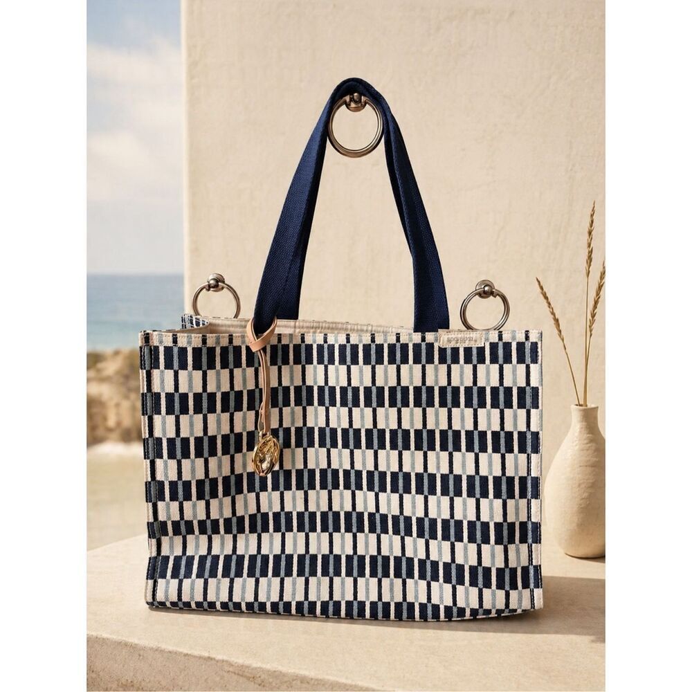 Spartina 449 Navy Cream Woven Tote | Coastal Chic Market Bag | Preppy Quiet Luxu